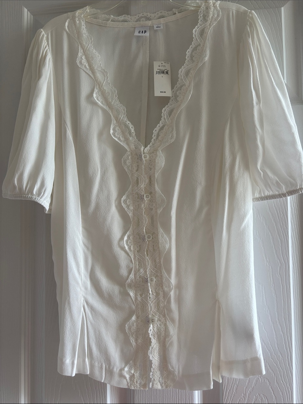 GAP Factory Ivory Lace-Trim Button-Front Blouse